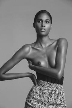 Cindy Bruna topless black-&-white photo