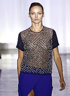 Karmen Pedaru in see through top runway photo