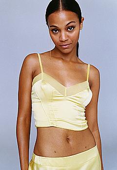 Zoe Saldana in yellow skirt and top