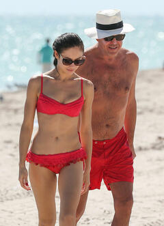 Olga Kurylenko in red bikini candids in Miami