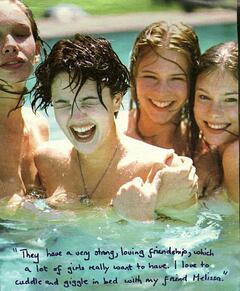 Drew Barrymore topless in a water with friends in Interview magazine