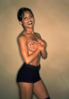 Theresa Randle topless but covered for Self Assignment Session