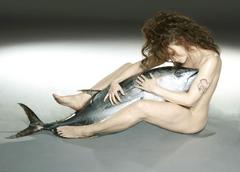 Helena Bonham Carter naked with a fish
