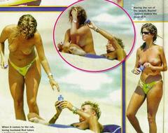 Rachel Hunter topless paparazzi collage