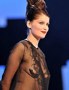 Laetitia Casta nude tits under transparent dress