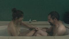 Viv Albertine nude in a bathtub at Exhibition