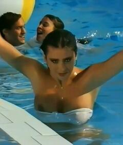 Sabrina Salerno boob slip in the pool at Boys
