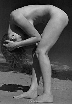 Guinevere van Seenus naked on a beach black-&-white image