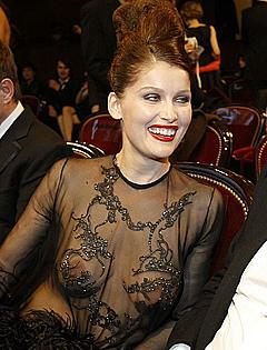 Frenach actress and model Laetitia Casta nude tits under fully transparent dress