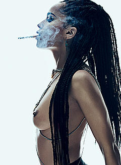 Zoe Kravitz smoking topless