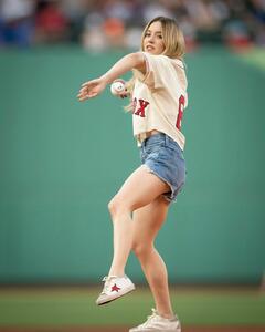 Sydney Sweeney throwing the first pitch at a Red Sox game in Boston