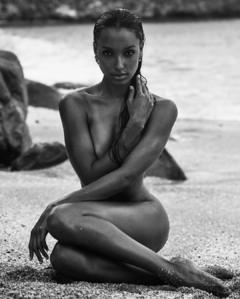 Jasmine Tookes naked on a beach
