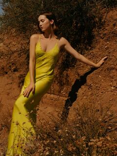 Maude Apatow in tight yellow dress for Net-A-Porter Magazine - September 2022
