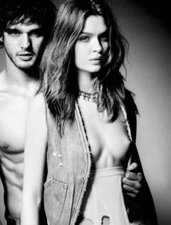 Josephine Skriver nude tit black-&-white photo