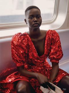 Ebony Adut Akech in red dress for InStyle Magazine, USA - October 2019