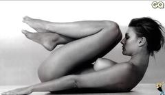 Martina Colombari lying naked black-&-white photo