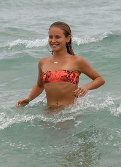 Sailor Brinkley Cook in a bikini at the beach in Miami