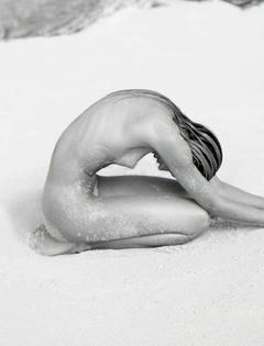 Candice Swanepoel nude in nature black-&-white photo by Adam Franzino