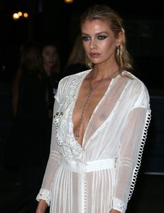 Stella Maxwell braless in see through dress