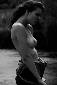 Liza Lok topless black-&-white photo
