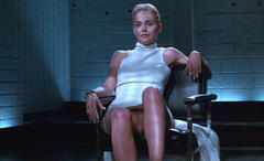 Sharon Stone pantiless shows her nude pussy at Basic Instinct