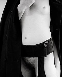 Sojourner Morrell nude tit and hairy pussy black-&-white photo