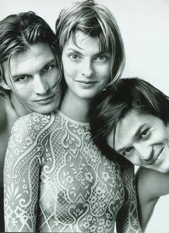 Linda Evangelista braless in see through top