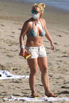 Britney Spears in a bikini at a beach in Malibu