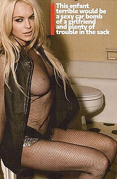 Lindsay Lohan nude boobs under see through fishnet top
