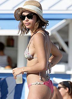 Zoe Kravitz in bikini on a beach