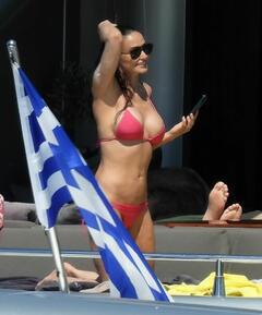 Demi Moore sexy in red bikini at yacht off the coast of Greece