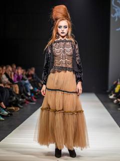 Redhead Anette Maria Rennit in see through top at Tallinn Fashion Week
