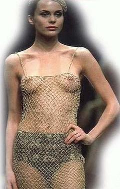 Veronica Blume braless in see through fishnet dress