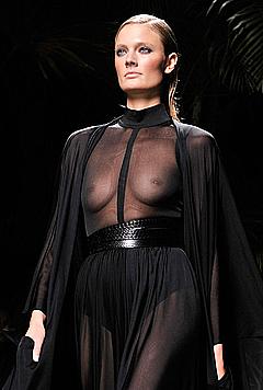 Constance Jablonski in transparent dress runway photo