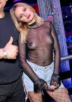 Alexandra Stan nude tits under see through top